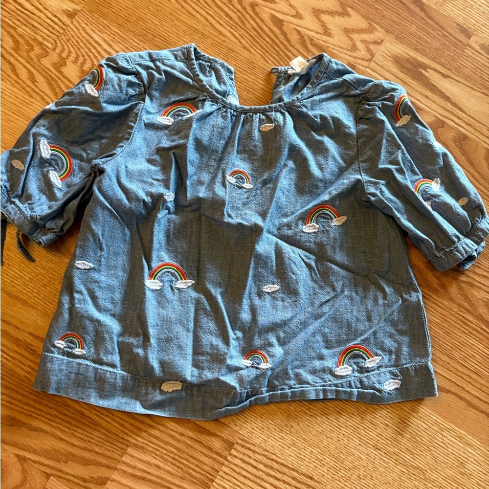 Kids Rainbow Embroidered Denim Top
